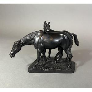 Animal Bronze Sculpture, Pair Of Horses, Yves Benoit Gironière