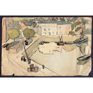 Louis Robert Antral (1895-1940) Watercolor On Paper Signed Le Port De Havre