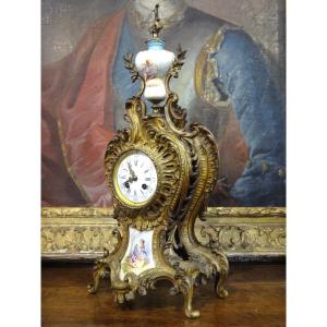Adolphe Mougin Cartel Rocaille Clock Decorated With Porcelain, 19th Century