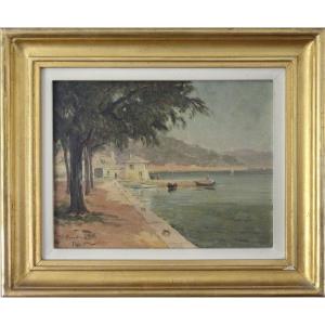 Villefranche Sur Mer Oil On Canvas Port De La Darse 19th Century