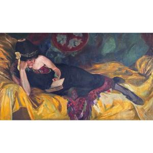  Young Woman Oil On Canvas Art Nouveau Period Circa 1920 