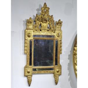 Louis XVI Period Carved And Gilded Wood Mirror, 18th Century