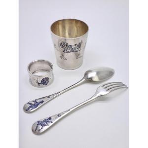 Frédéric Boucheron (1830-1902) Sterling Silver Christening Set Children's Cutlery