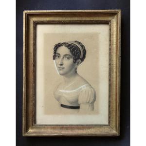 Portrait Drawing Of A Woman In Pencil Dated 1820 In The Style Of Boilly 19th Restoration Period