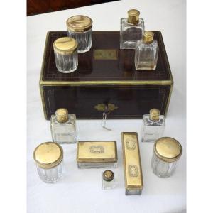 Aucoc In Paris Travel Kit With Bottles In Solid Silver And Crystal, Early 19th Century