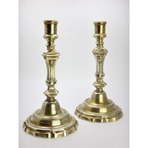 Pair Of Louis XV Period Bronze Candlesticks Or Torches, 18th Century