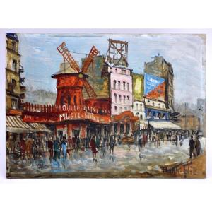 Frank Will (1900–1951) Oil On Wood "the Moulin Rouge In Paris"