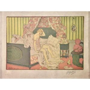 Pierre Gatier ( 1878 - 1944) Etching And Aquatint Signed And Dated 1910 Art Nouveau Period