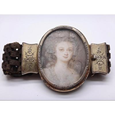 Hair Bracelet Decorated With A Miniature Mourning Vermeil Setting Late Eighteenth Century