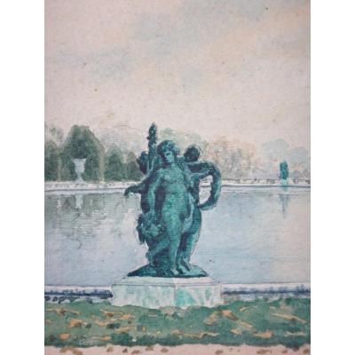Geo Duchesne Watercolour View Of The Pools Of The Château De Versailles