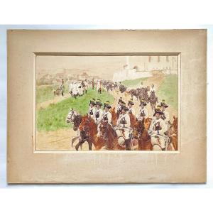 Rudolf Otto Von Ottenfeld (1856-1913) Watercolour Military Scene Of The Prussian Army