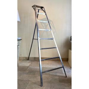 Large Library Step Ladder In Wrought Iron 19th Century