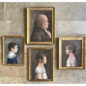 Series Of 4 Pastel Profiles, Late 18th Century