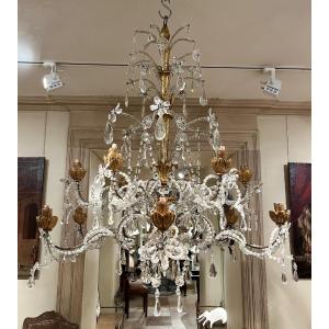 18th-century Italian Chandelier In Gilt Wood And Glass
