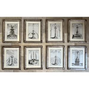 Boekler, 17th Century. Set Of 12 Engravings Of Fountains And Water Jets