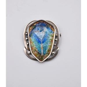 Transformation Brooch In Silver & Limoges Enamels Paul Bonnaud Art Deco