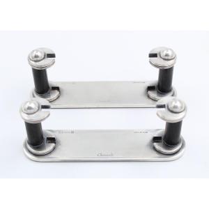 Christofle Pair Of Display Stands / Menu Holders In Silver Metal And Chinese Lacquer