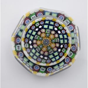 Perthshire Paperweight 1992 Faceted Sulfide Paperweight Millefiori Decor