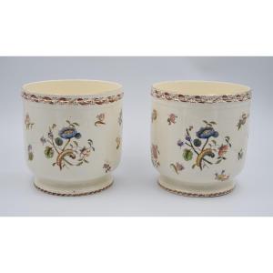 Pair Of 19th Century Creil And Montereau Earthenware Coolers