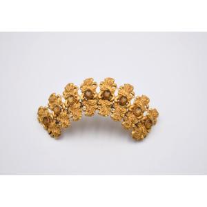 Antique Headpiece Tiara With Pompoms And Glass Beads 19th Century