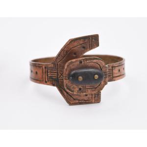 Vintage Modernist Brutalist 70's Copper And Pebble Bracelet