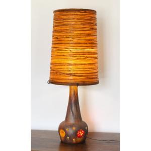 Accolay Large Ceramic Lamp With Its Resin And Rope Shade Signed
