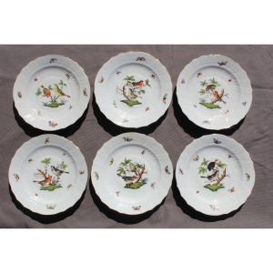 Herend Rothschild 6 Porcelain Dessert Plates 22.5 Cm