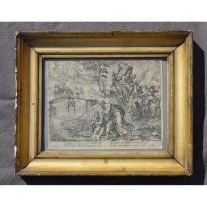 Maarten Jacobsz Van Heemskerck Old Framed Engraving Circa 1550
