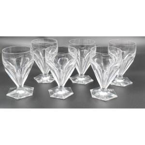 6 Saint Louis Crystal Water Glasses, Poincaré Pattern