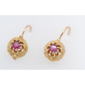 Pair Of 19th-century Gold And Ruby Sleeper Earrings 