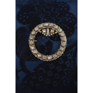 Antique Brooch In Silver Vermeil And Rose-cut Grey Stones