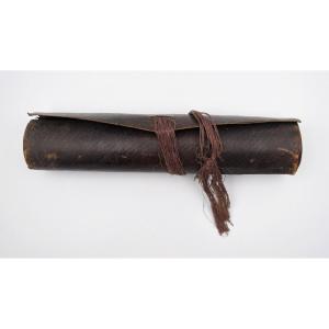 Roll-up Cylindrical Writing Case For Travel Or Countryside Use, Made Of First Empire Morocco Leather