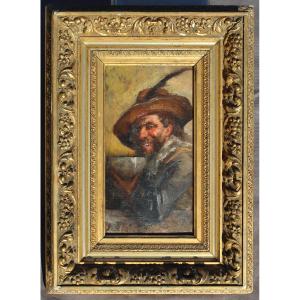 Oil Painting/panel Depicting A Musketeer, Signed F. Roybet 