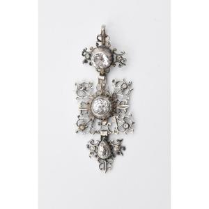 Antique Large Norman Silver And Rhinestone Pendant, Normandy Regional Jewelry