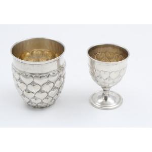 Christian Dior Sterling Silver Cup And Egg Cup With Heart Decoration