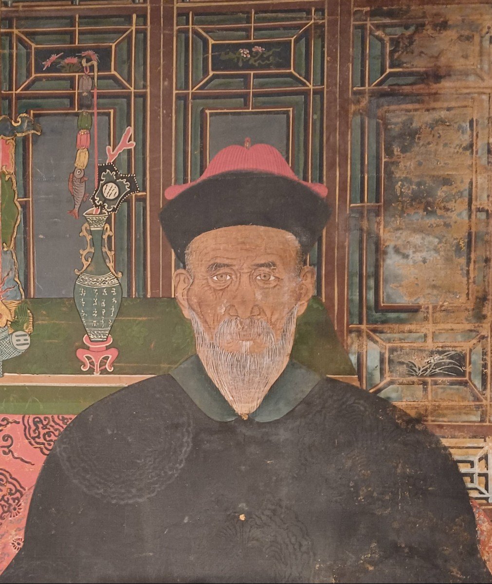 Ritratto di dignitari, tecnica mista su tela, Cina, sec. XIX.-photo-2