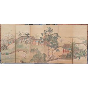 6 dipinti cinesi su seta e carta