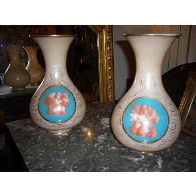 Pair Of Opaline Vases Cameo