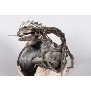 Iron Sculpture Mounted On Mineral