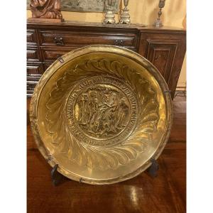 Rare  Offering Basket  Or Basin Germany-16th Century In Brass