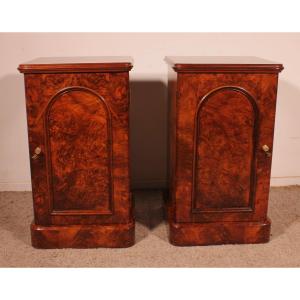 Pair Of Burl Walnut Bedside Tables - 19th Century