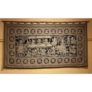 Large Embroidery Kingdom Of Siam 19th Century 3m35-1m85