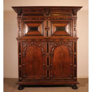 17th Century Oak And Ebony 4-door Sideboard - Netherlands