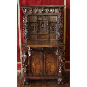 Genoese Cabinet Called Stipo From The Renaissance Period In Walnut - 16th Century