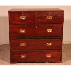 Military Or Campaign Chest Of Drawers In Mahogany - 19th Century