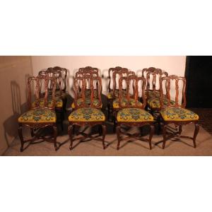 Set Of 12 Louis XIV Style Oak Chairs
