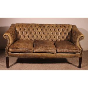 Chesterfield 3 Seater In Light Green Olive Leather