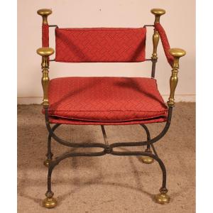 Curule Armchair In Wrought Iron And Bronze