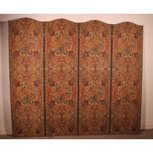 Four-panel Screen Painted Ony Fabric From The 19th Century