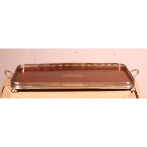 19th Century Silver-plated Metal And Mahogany Tray